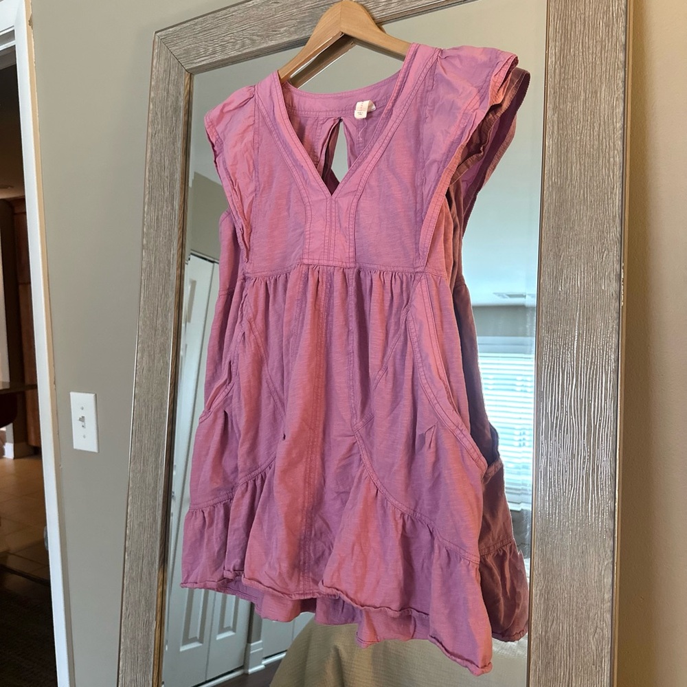 Daily Practice Anthropologie Pink Ruffle Babydoll Mini Dress Size Medium Petite